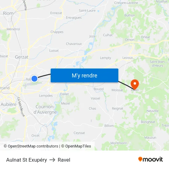 Aulnat St Exupéry to Ravel map