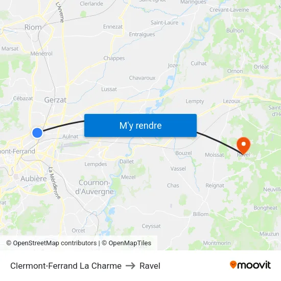 Clermont-Ferrand La Charme to Ravel map