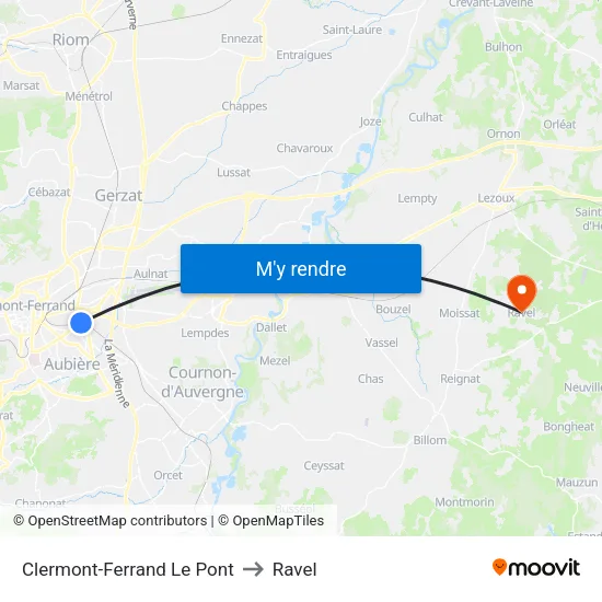 Clermont-Ferrand Le Pont to Ravel map