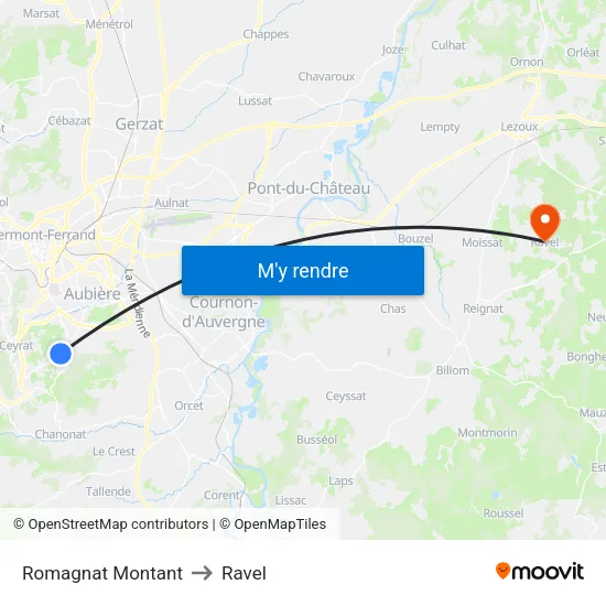 Romagnat Montant to Ravel map