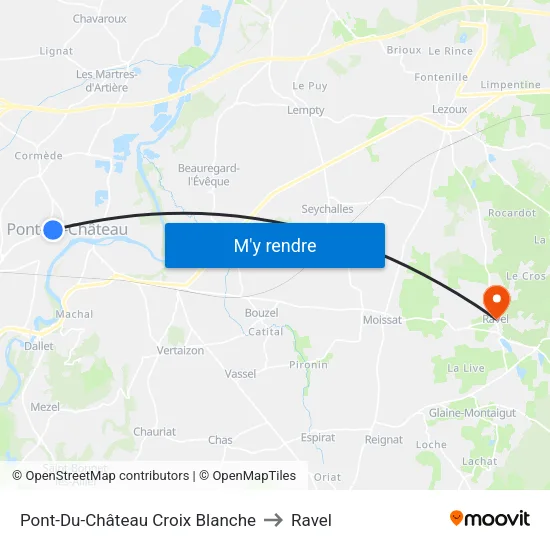 Pont-Du-Château Croix Blanche to Ravel map