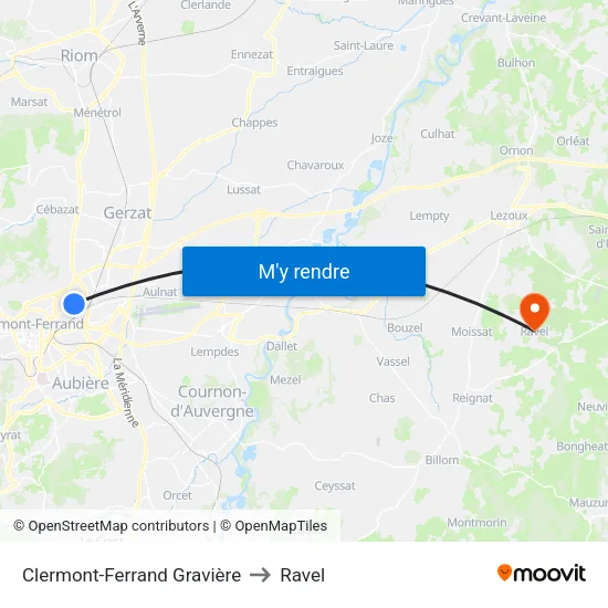 Clermont-Ferrand Gravière to Ravel map