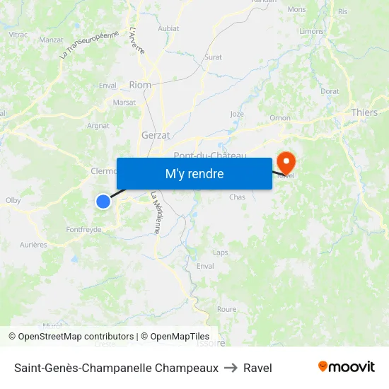 Saint-Genès-Champanelle Champeaux to Ravel map