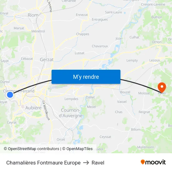 Chamalières Fontmaure Europe to Ravel map