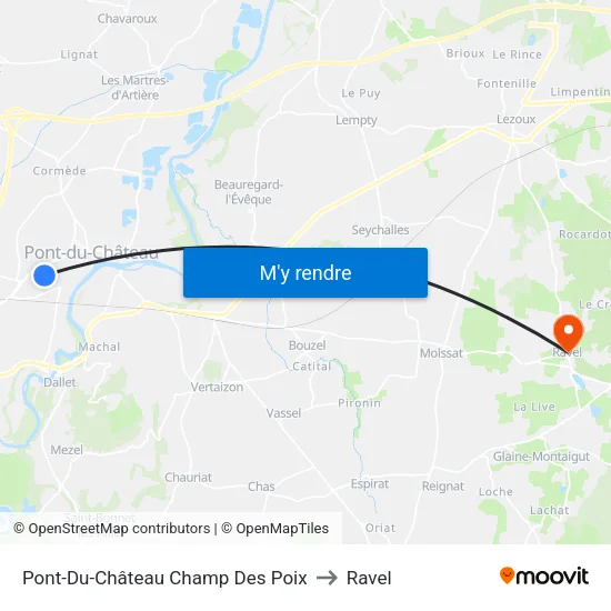 Pont-Du-Château Champ Des Poix to Ravel map