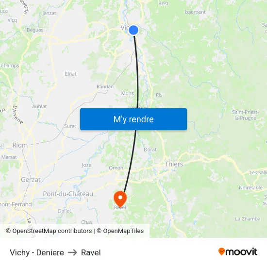 Vichy - Deniere to Ravel map