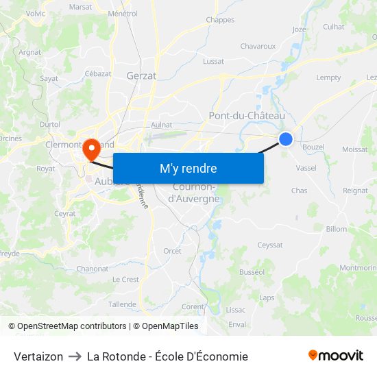 Vertaizon to La Rotonde - École D'Économie map