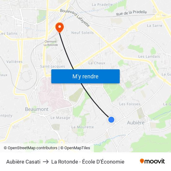 Aubière Casati to La Rotonde - École D'Économie map