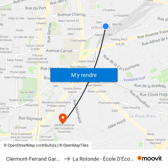 Clermont-Ferrand Gare Sncf to La Rotonde - École D'Économie map
