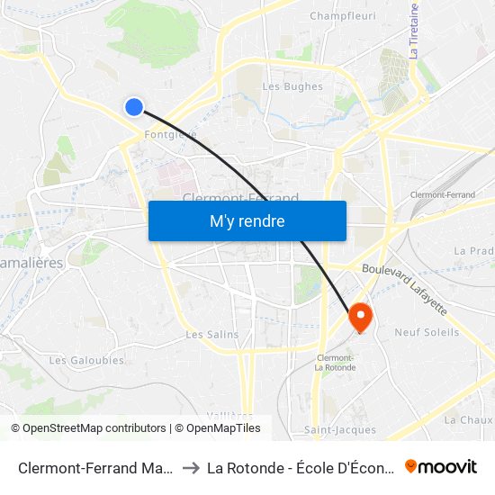 Clermont-Ferrand Malville to La Rotonde - École D'Économie map