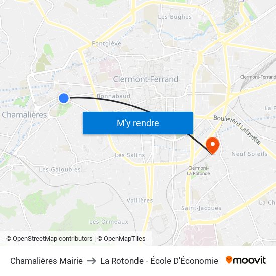 Chamalières Mairie to La Rotonde - École D'Économie map