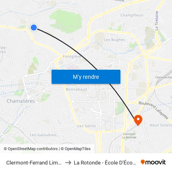 Clermont-Ferrand Limousin to La Rotonde - École D'Économie map