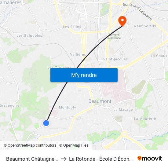 Beaumont Châtaigneraie to La Rotonde - École D'Économie map