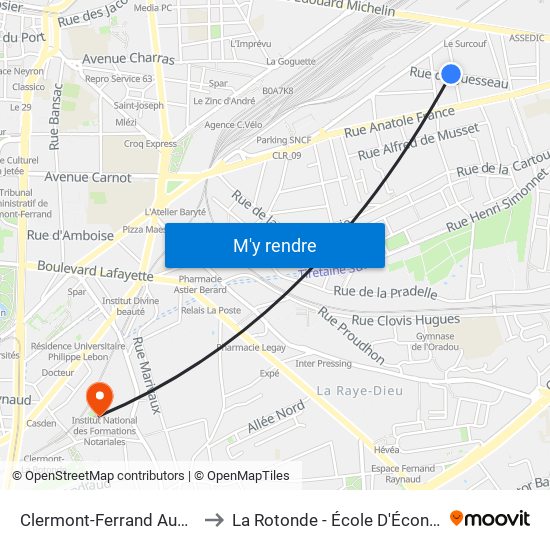 Clermont-Ferrand Aubigné to La Rotonde - École D'Économie map