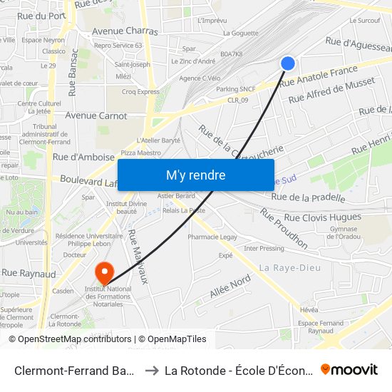 Clermont-Ferrand Banville to La Rotonde - École D'Économie map