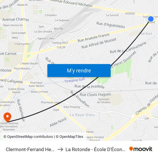 Clermont-Ferrand Herbet to La Rotonde - École D'Économie map