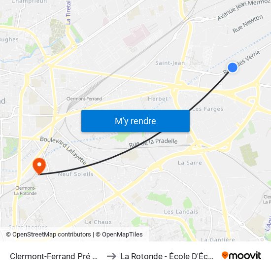 Clermont-Ferrand Pré Moreau to La Rotonde - École D'Économie map