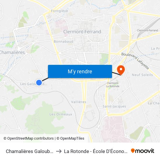 Chamalières Galoubies to La Rotonde - École D'Économie map