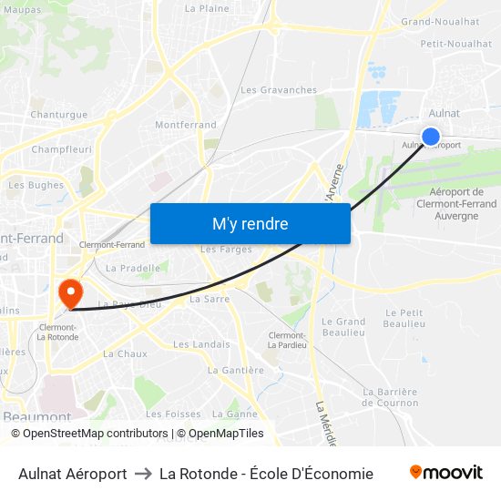 Aulnat Aéroport to La Rotonde - École D'Économie map