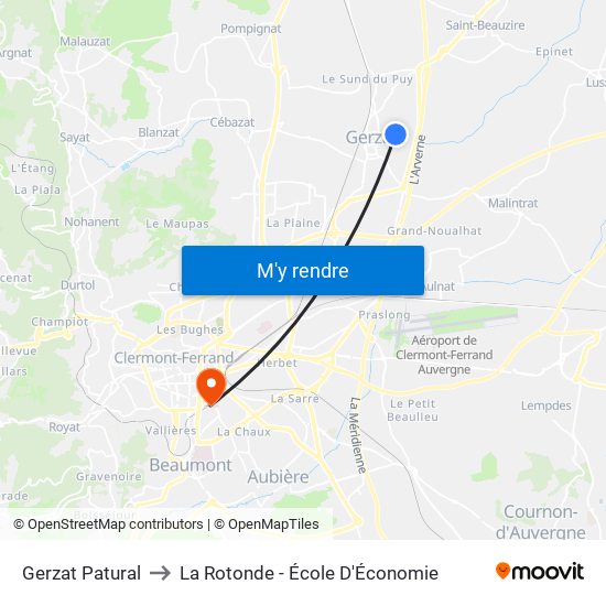 Gerzat Patural to La Rotonde - École D'Économie map