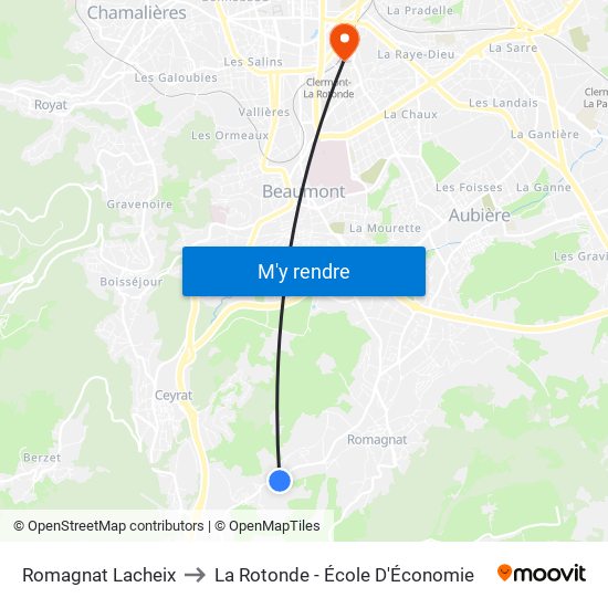 Romagnat Lacheix to La Rotonde - École D'Économie map