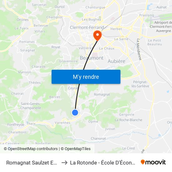 Romagnat Saulzet Ecole to La Rotonde - École D'Économie map