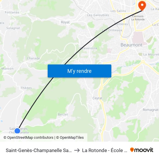 Saint-Genès-Champanelle Saint Genès Centre to La Rotonde - École D'Économie map