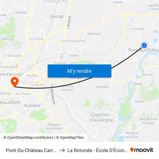 Pont-Du-Château Carrosse to La Rotonde - École D'Économie map