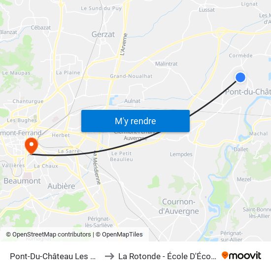 Pont-Du-Château Les Nigues to La Rotonde - École D'Économie map