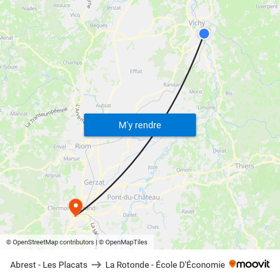 Abrest - Les Placats to La Rotonde - École D'Économie map