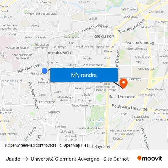Jaude to Université Clermont Auvergne - Site Carnot map