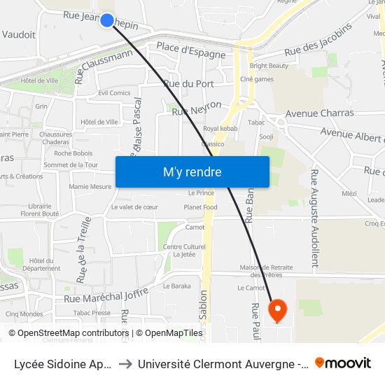 Lycée Sidoine Apollinaire to Université Clermont Auvergne - Site Carnot map