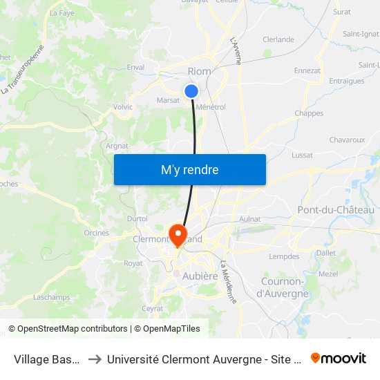 Village Basque to Université Clermont Auvergne - Site Carnot map