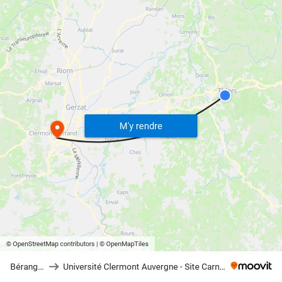 Béranger to Université Clermont Auvergne - Site Carnot map