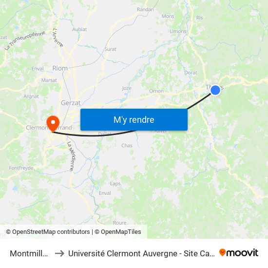 Montmillant to Université Clermont Auvergne - Site Carnot map