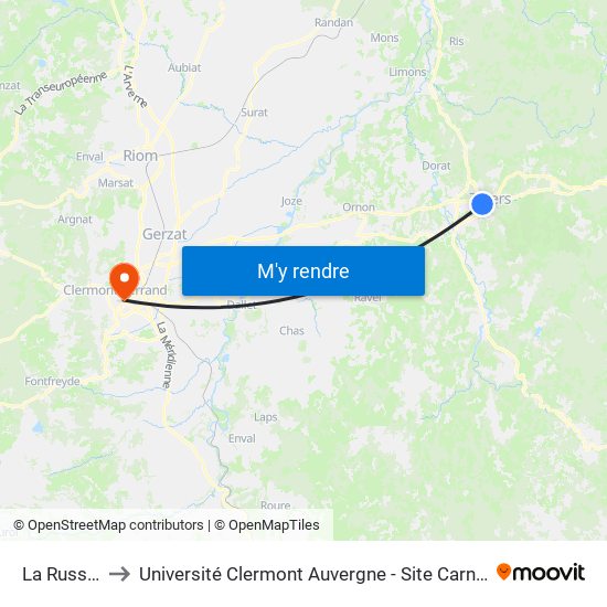 La Russie to Université Clermont Auvergne - Site Carnot map