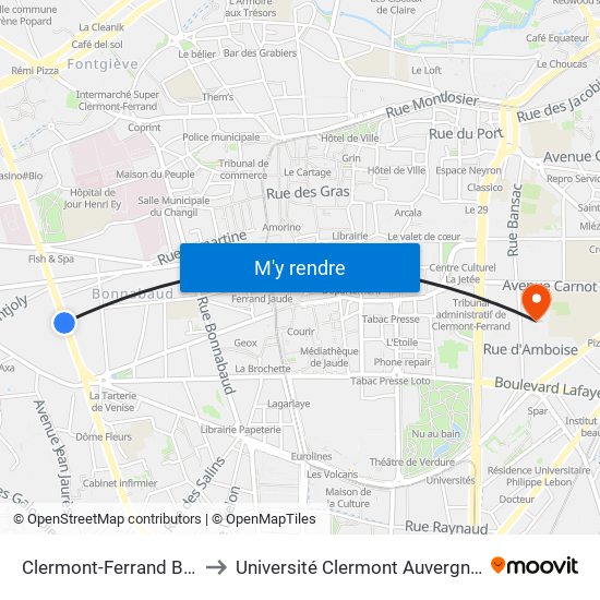 Clermont-Ferrand Beaurepaire to Université Clermont Auvergne - Site Carnot map