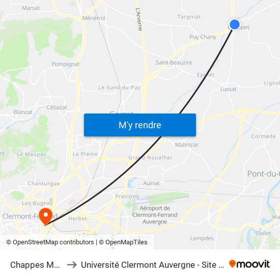 Chappes Mairie to Université Clermont Auvergne - Site Carnot map