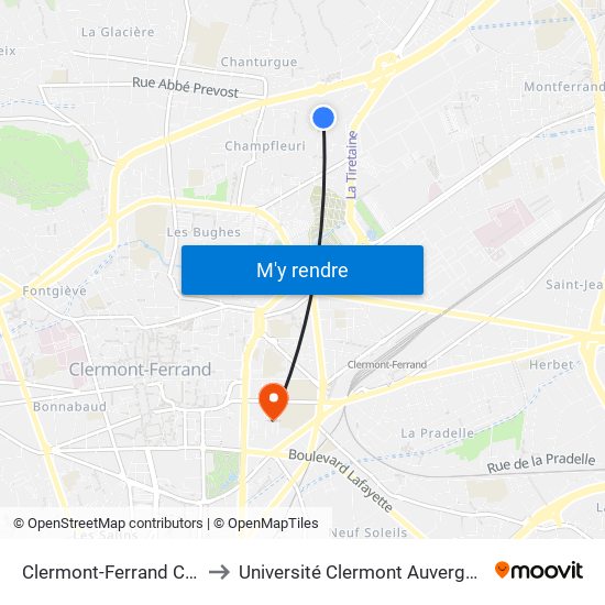 Clermont-Ferrand Chanteranne to Université Clermont Auvergne - Site Carnot map