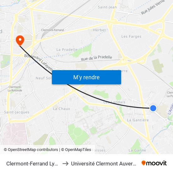 Clermont-Ferrand Lycée Lafayette to Université Clermont Auvergne - Site Carnot map