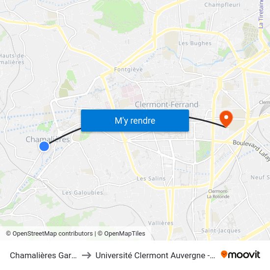 Chamalières Garnaudes to Université Clermont Auvergne - Site Carnot map