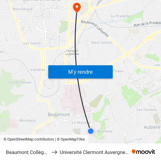 Beaumont Collège Molière to Université Clermont Auvergne - Site Carnot map