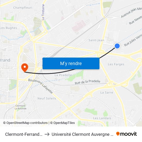 Clermont-Ferrand Cugnot to Université Clermont Auvergne - Site Carnot map