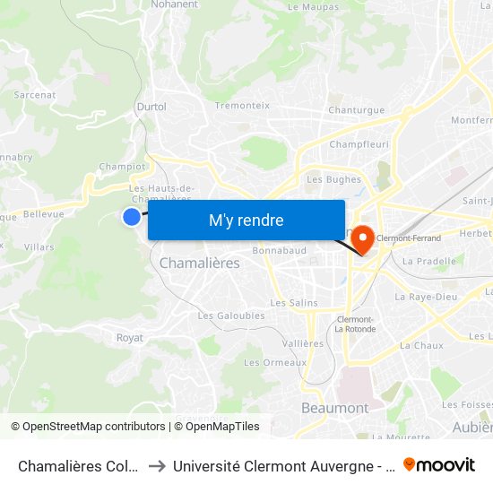 Chamalières Colombier to Université Clermont Auvergne - Site Carnot map