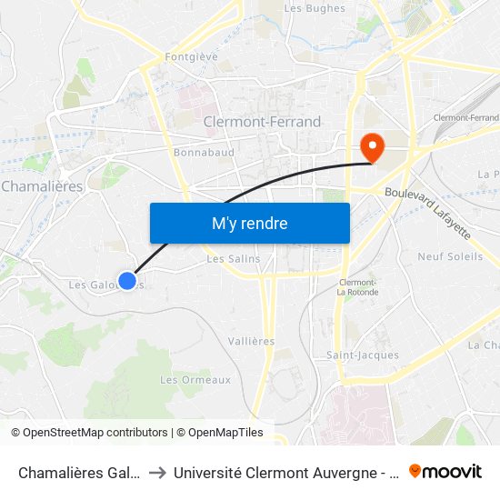 Chamalières Galoubies to Université Clermont Auvergne - Site Carnot map