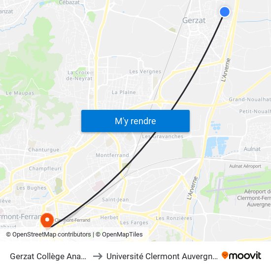 Gerzat Collège Anatole France to Université Clermont Auvergne - Site Carnot map