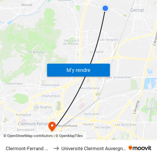Clermont-Ferrand Marcel Paul to Université Clermont Auvergne - Site Carnot map