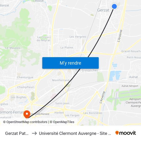 Gerzat Patural to Université Clermont Auvergne - Site Carnot map