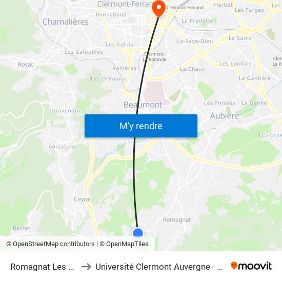 Romagnat Les Teytos to Université Clermont Auvergne - Site Carnot map