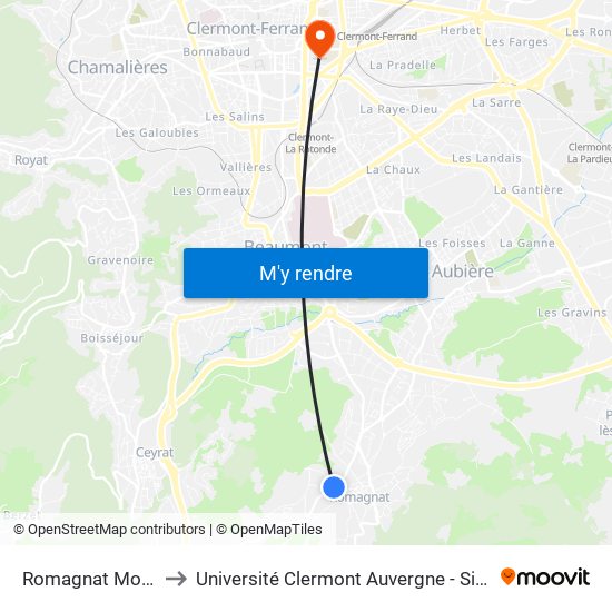 Romagnat Montant to Université Clermont Auvergne - Site Carnot map